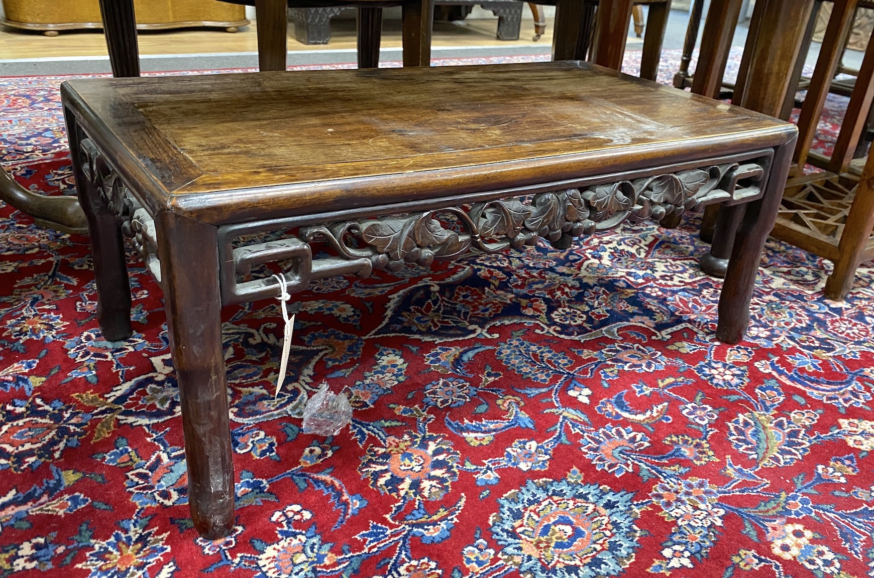 A late 19th century Chinese hongmu low table, length 75cm, depth 40cm, height 30cm